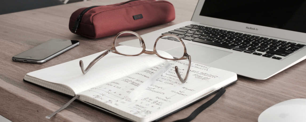 writing glasses notebook